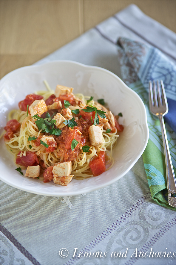 Capellini with Chicken and Tomato Sauce Recipe | Lemons and Anchovies