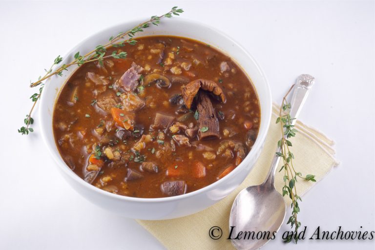 Porcini, Cremini and Barley Soup Recipe Lemons + Anchovies