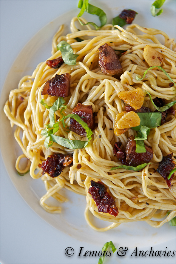 Homemade Pasta with Sun-Dried Tomatoes and Guanciale