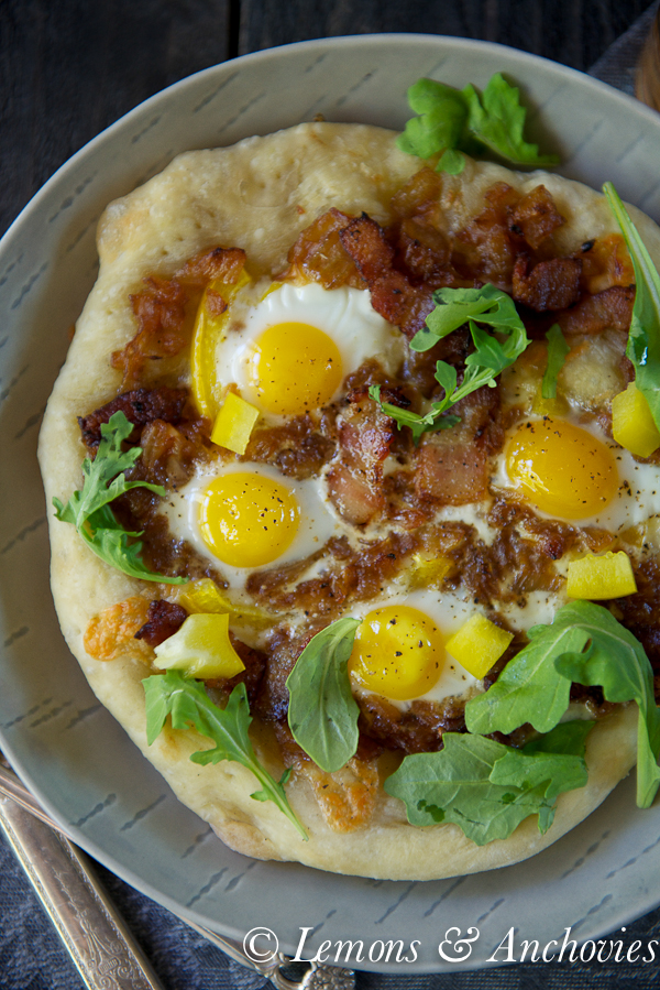 Bacon & Egg Pizza from Lemons & Anchovies Blog