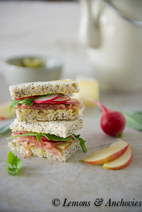 Prosciutto, Apple and Brie Tea Sandwiches with Sage Butter