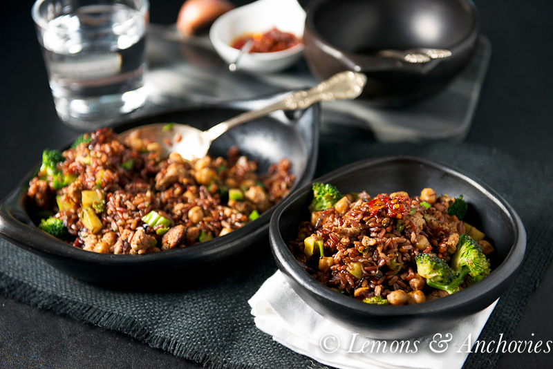 Stir-Fried Sausage, Chickpeas and Red Rice