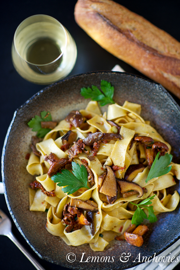 Fresh Tagliatelle with Sun-Dried Tomatoes and Four Mushrooms