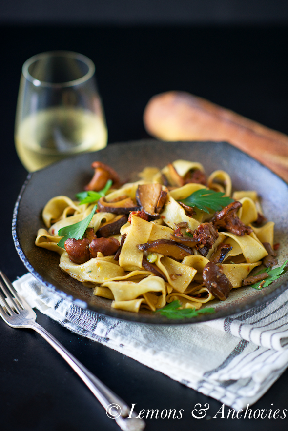 Fresh Tagliatelle with Sun-Dried Tomatoes and Four Mushrooms