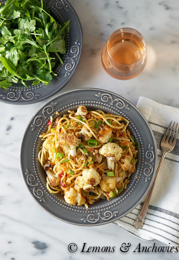 Spicy Roasted Cauliflower Pasta with Bread Crumbs