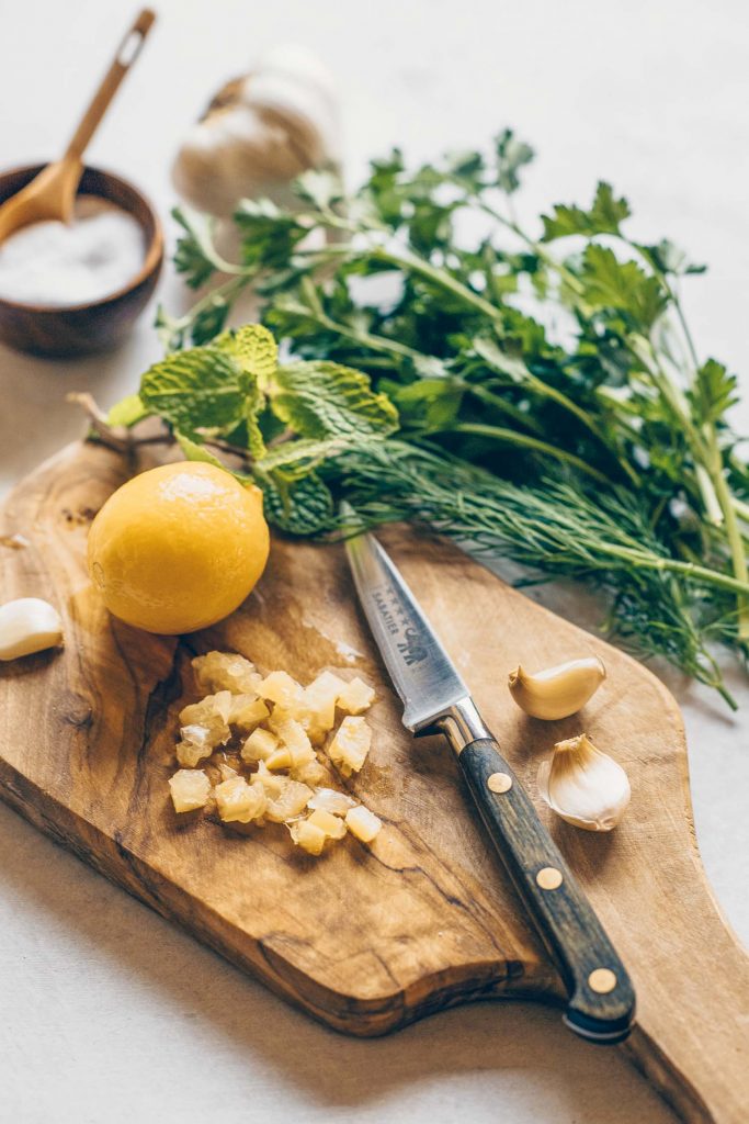 MixedHerb and Preserved Lemon Gremolata Lemons + Anchovies