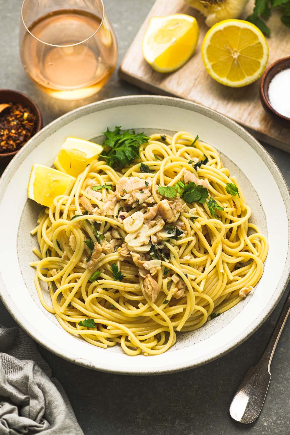 Spaghetti with Canned Clams - Lemons + Anchovies