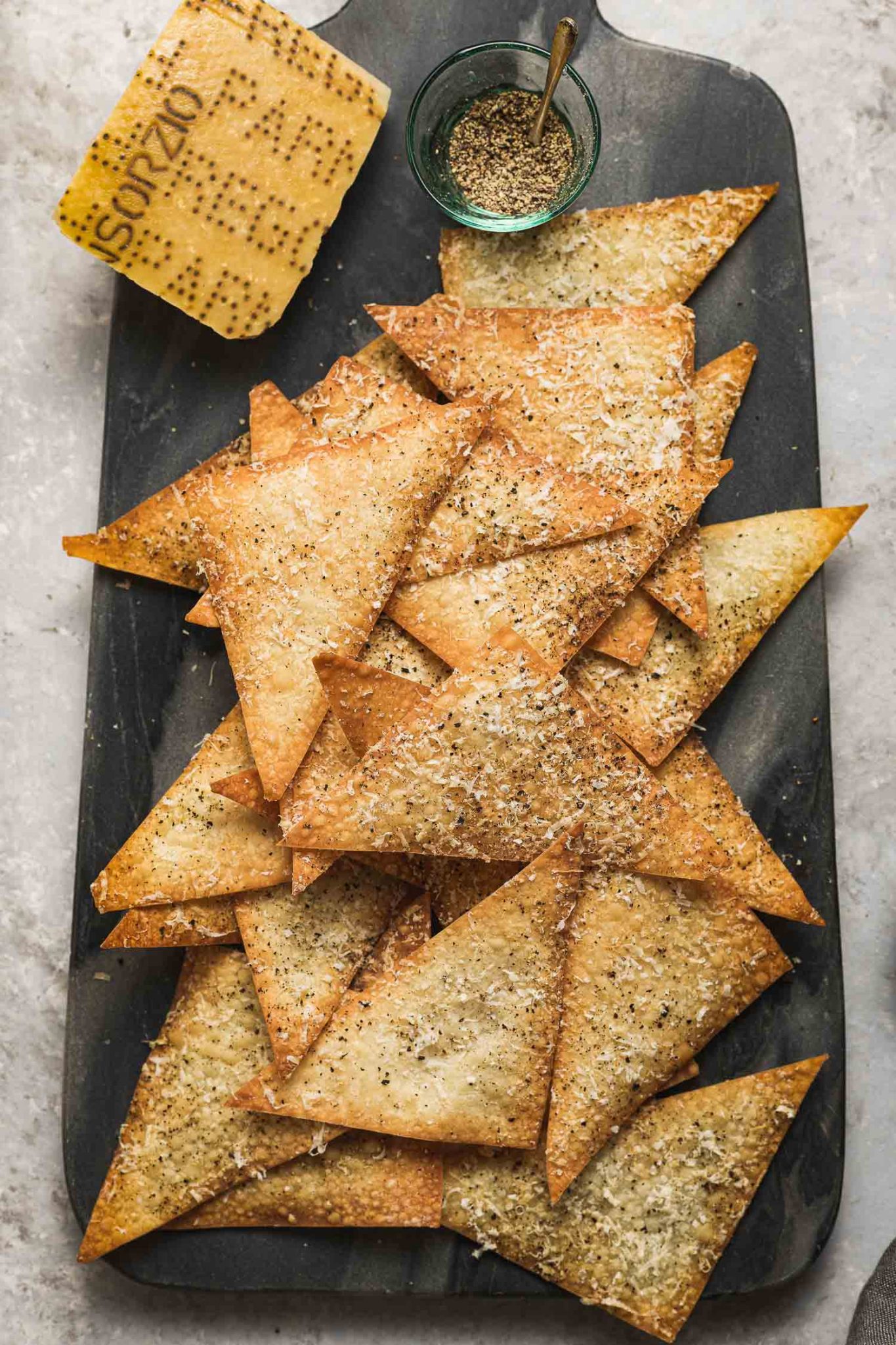 Parmesan and Black Pepper Wonton Chips